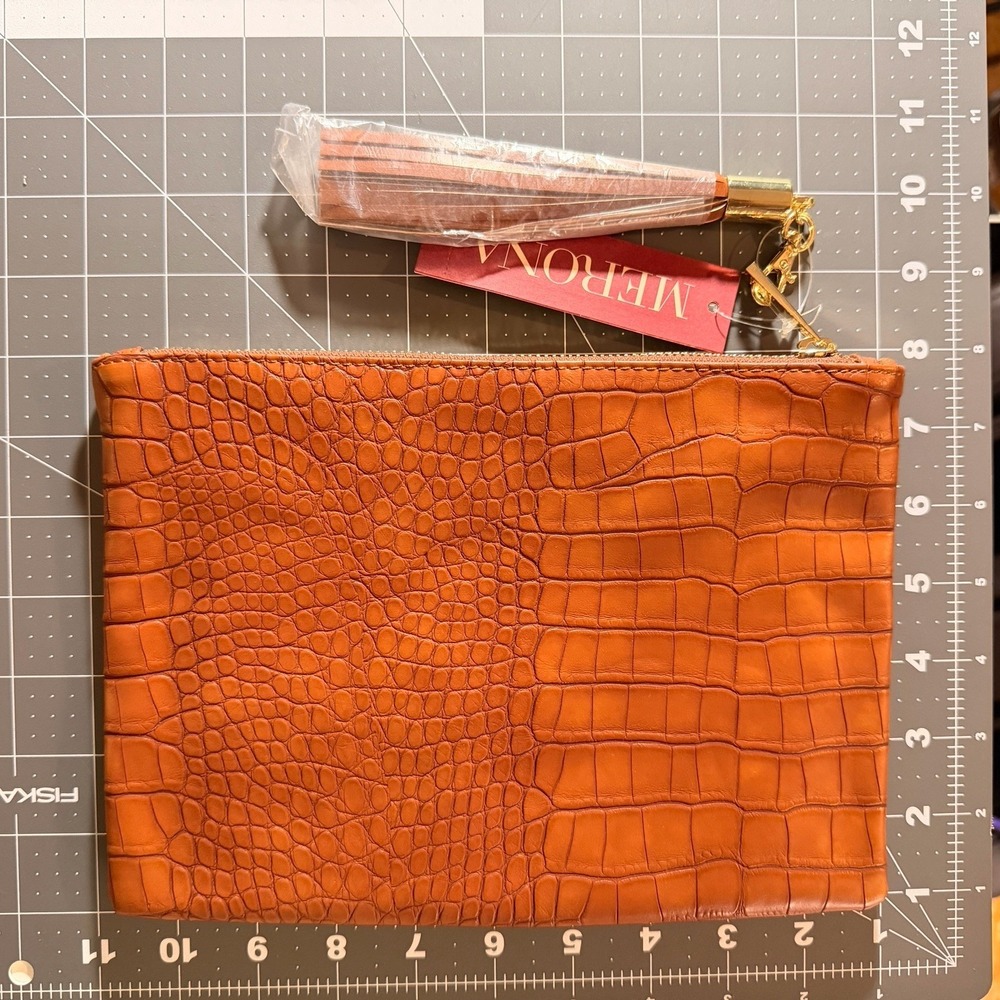 Merona Brown Faux Alligator Clutch NWT